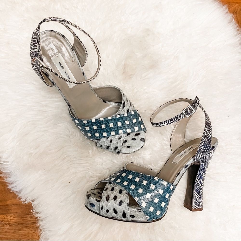 🍋 Marc Jacobs • Women’s Elap Sandals Python Printed w/Ankle Strap Size 36.5